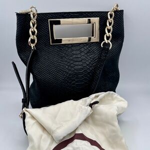 Michael Kors Crossbody Black Leather Crocadile Gold Magnetic Closure Clutch LG